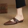Мода 2025 НОВЫЕ Летние Женские Мюли Натуральная Кожа Женская Обувь Круглый Носок Обувь на Низком Каблуке Закрытый Носок Слингбэки Современные Шлепанцы