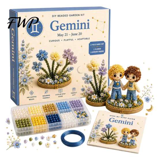 Easy Craft Kits for Beginners 12 Zodiac Signs DIY Beaded Garden Kit, 3D Astrology Flower Plastic Ornament Crafting Materials Handmade Bead Kit