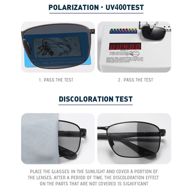 Photochromic Polarized Sunglasses for Men Women Fashion Metal Frame Driving Anti Glare UV400 Glasses GZW