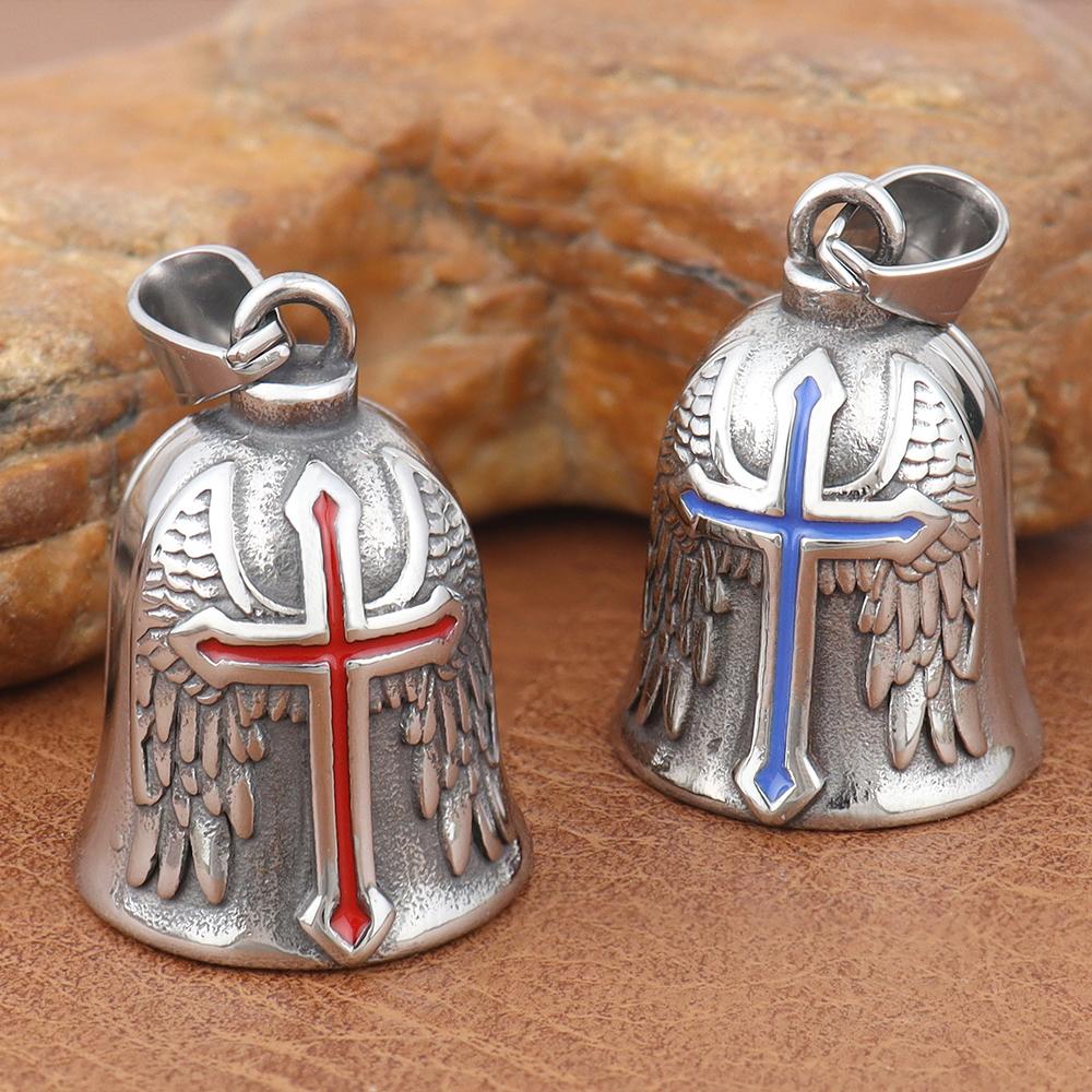 Vintage Stainless Steel Luck Bell Pendant Charm Riding Amulet Necklaces For Men Fashion Motorcycle Hip Hop Rock Party Jewelry