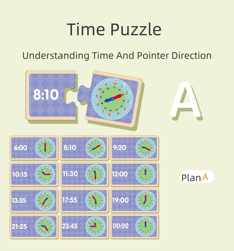 Wooden Clock Model Teaching Aid Learning Hour Minute Second Cognition Kindergartner Toy for Game Interaction Time Cogn
