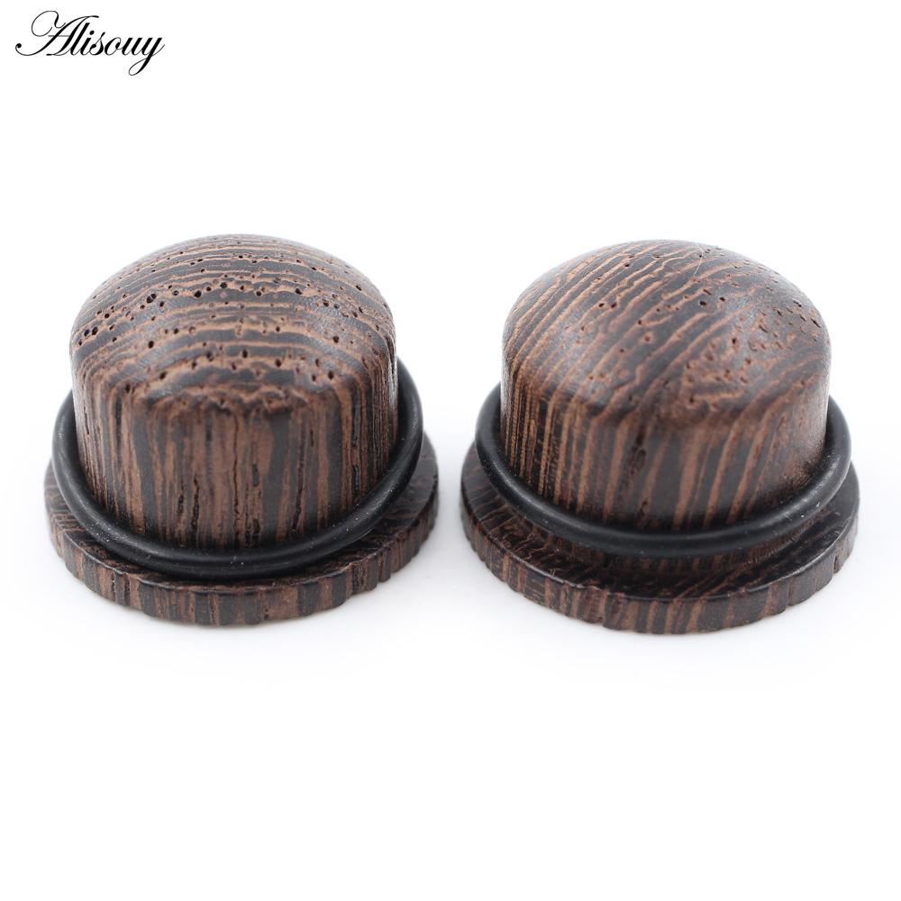 Alisouy 2PCS натуральное дерево твердые пули цилиндрические ушные калибры конические заглушки туннельный расширитель растяжитель серьги пирсинг украшения для тела