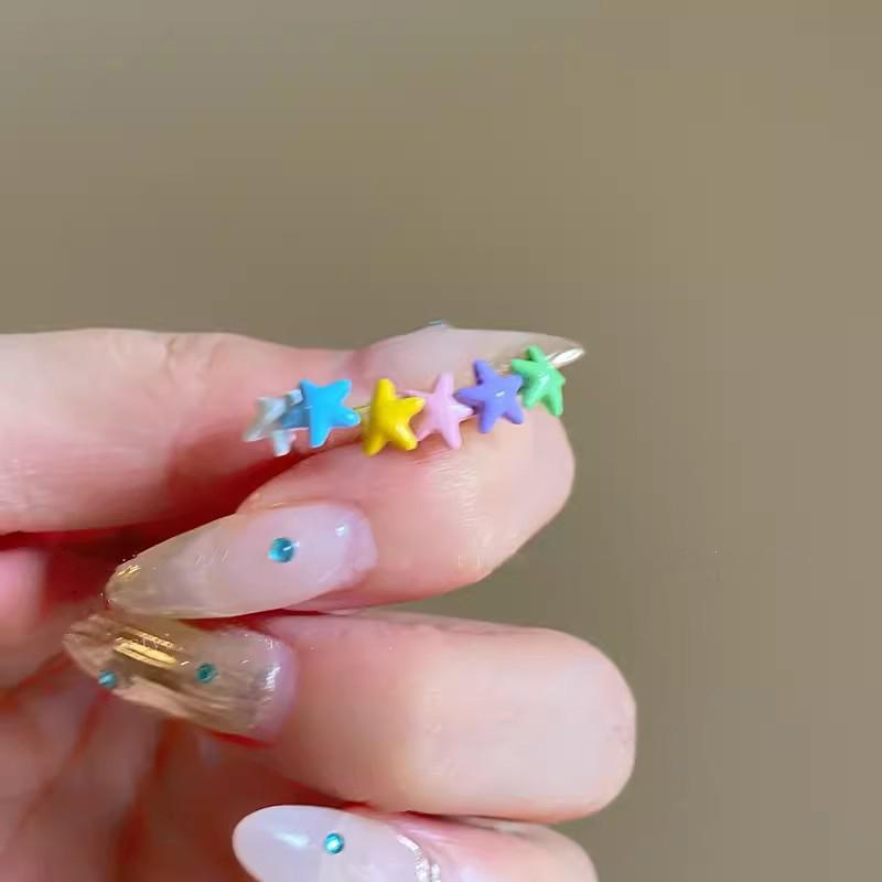6Pcs/set Dopamine Style Colorful Star Stud Earrings for Women Girls Sweet Acrylic Small Bead Earrings Simple Fashion Jewelry