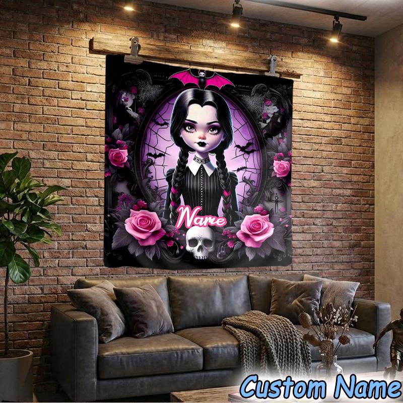 Custom Name Tapestry Gothic Addams Tapestry, Unique Design Tapestry, Suitable for Bedroom,Livingroom, Playroom,Heartwarming Fan Holiday Gifts
