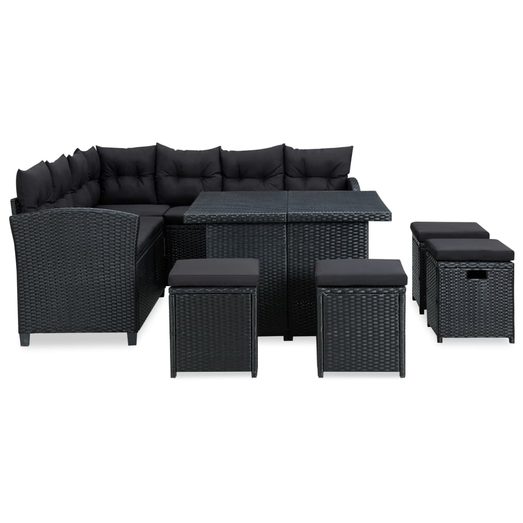6 piece garden lounge set with cushions poly rattan black