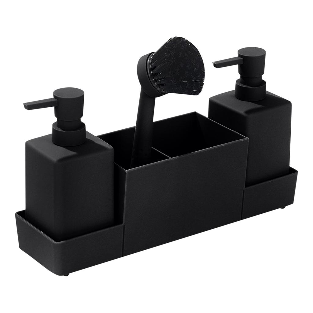 Kitchen Soap Dispenser With Sponge Holder And Dishwasher Brush Tray Storage Box