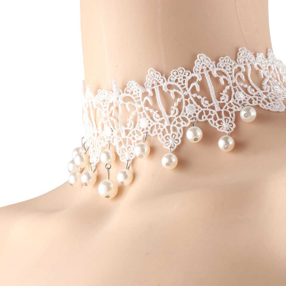 Короткое женское свадебное жемчужное ожерелье с кружевным воротником, готическое ожерелье-чокер