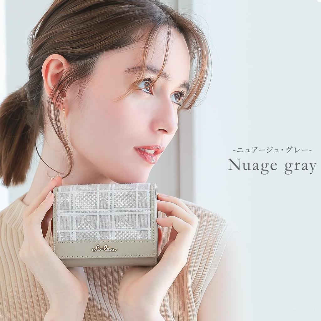 Bifold Embroidery Genuine Leather Compact Large Capacity Bifold Wallet Colorer Series [Cleria] Women's [CL-21527] (Nuage Gray)