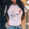 Women Summer T Shirt Gesture Print Retro Fashion Short Sleeve Tees Casual Printed Tops