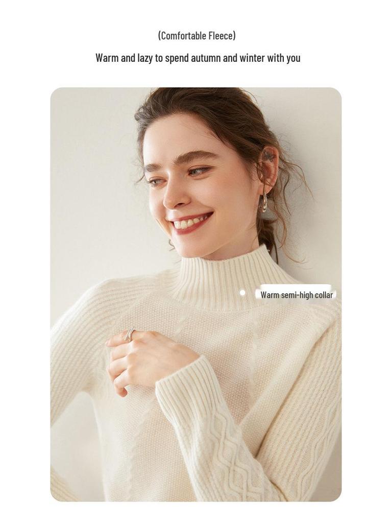 Уютный кашемировый свитер с полувысоким воротом: Приталенный крой, длинный рукав, короткий, свободный пуловер - Идеально для осени/зимы