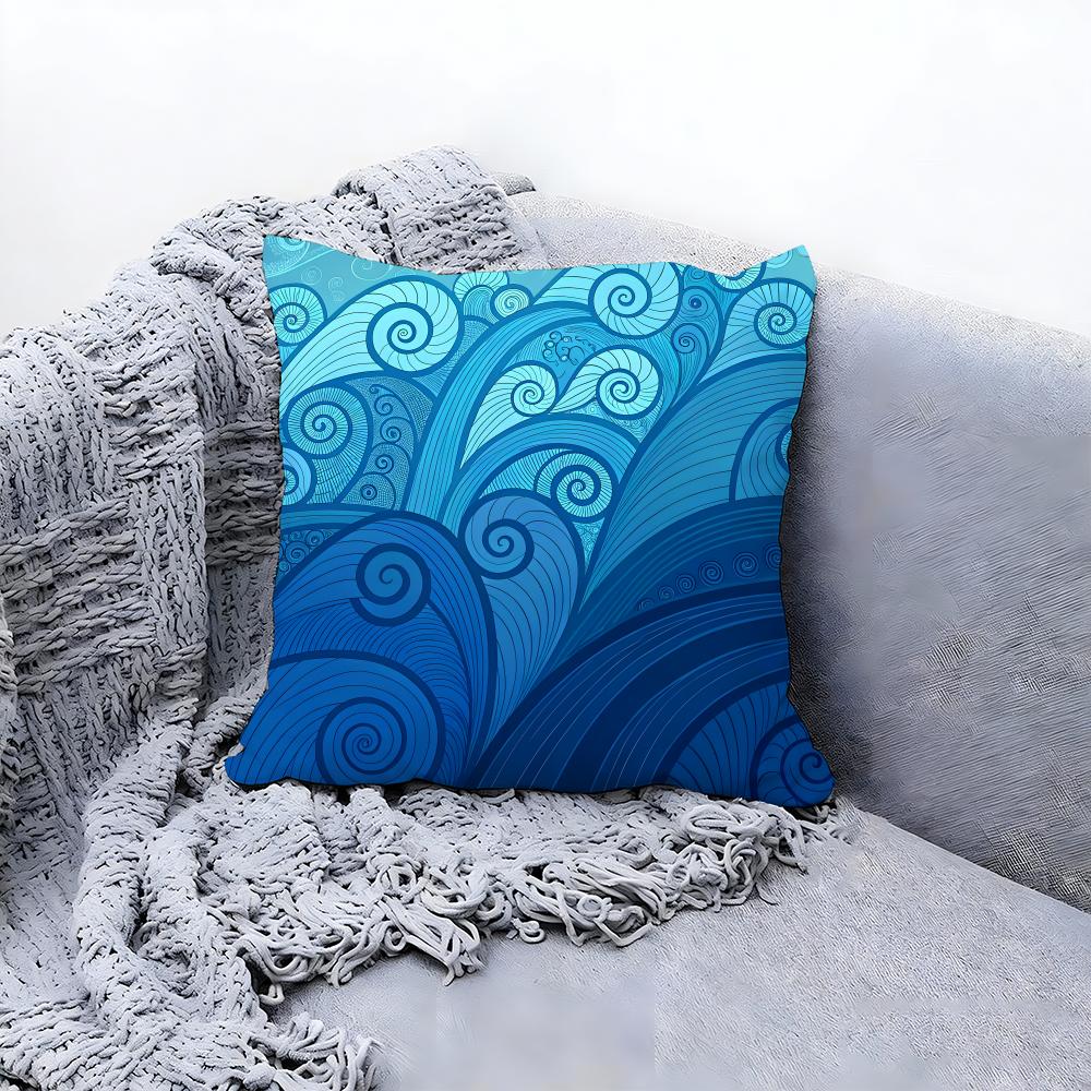 Calm Light Blue Ocean Ripple Print Cushion Cover Premium Reversible Pillow Cove in One Design for Any Room Car Interior