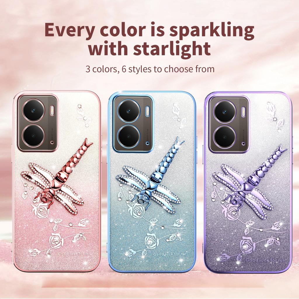 For Realme P3 5G Case Dragonfly Kickstand TPU Flowers Glitter Phone Cover