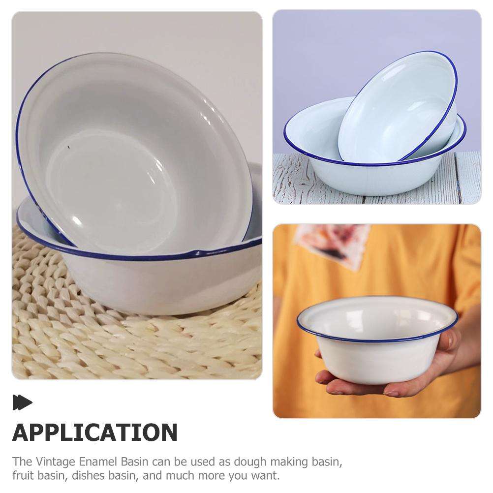 Chicken Breader Bowl Old-fashioned Enamel Home Curled Edge Vegetable and Fruit Basin Soup Bowls