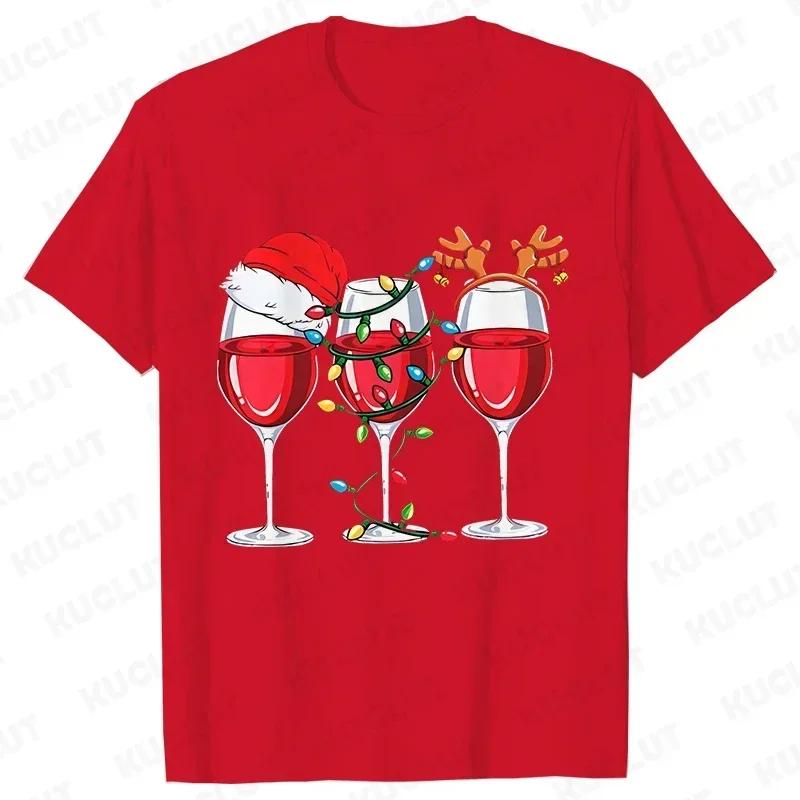 Christmas Wine T Shirts for Women Clothing Funny Cartoon Tshirts Kawaii Fashion Tshirt Tops Harajuku Womens YK Clothing