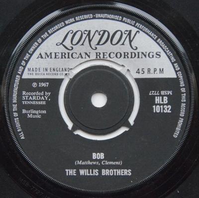 7-дюймовая пластинка WILLIS BROTHERS - Bob HLB10132 London Records, 1967 UK Folk Б/У