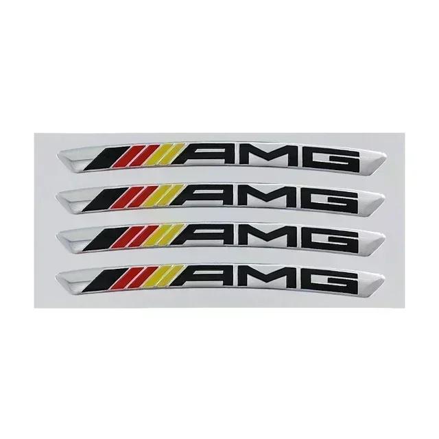 CQZ1 4pcs AMG Emblem Car Wheel Sticker Rims Cover Decal Accessories For Mercedes Benz Brabus Smart Maybach W204 GLC CLA W205 W203