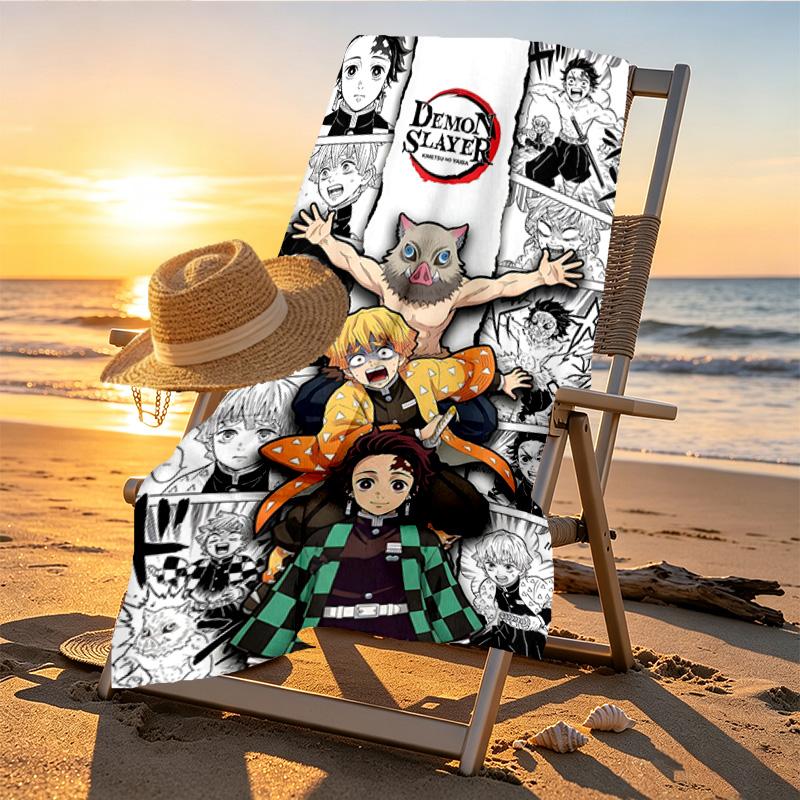 Demon Slayer Print Beach Towel Design, Soft, Lightweight. for Home Bathroom, Spa, Pool, Yoga, Surfing, Camping, Gift for Family, Friend