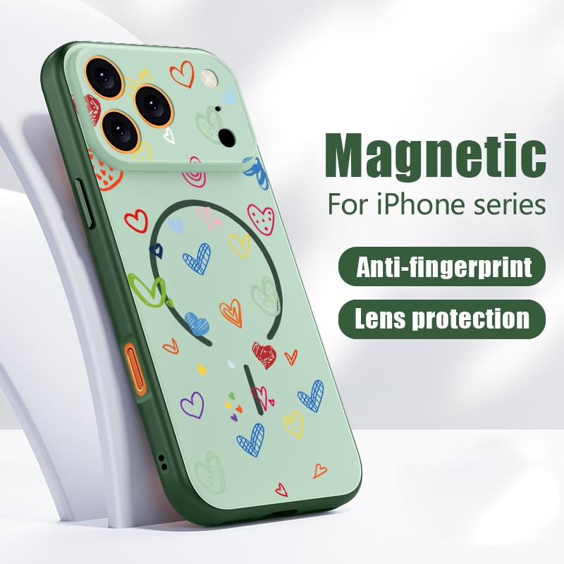 Милый мультяшный чехол с сердечками для iPhone 17 Pro Max Funda iPhone 16 15 14 13 Pro Max Магнитный для Magsafe Гибридный Тонкий Матовый Чехол