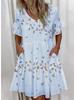 Европейское и американское женское модное короткое платье с принтом, оборками и карманами