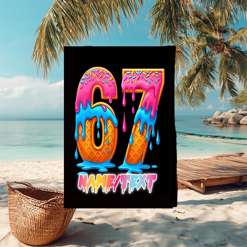 1PC Custom Name Summer Ice Cream Party Beach Towel Highly Absorbent And Sand-Resistant Towel for Swimming, Pool, Yoga, And Travel Lightweight