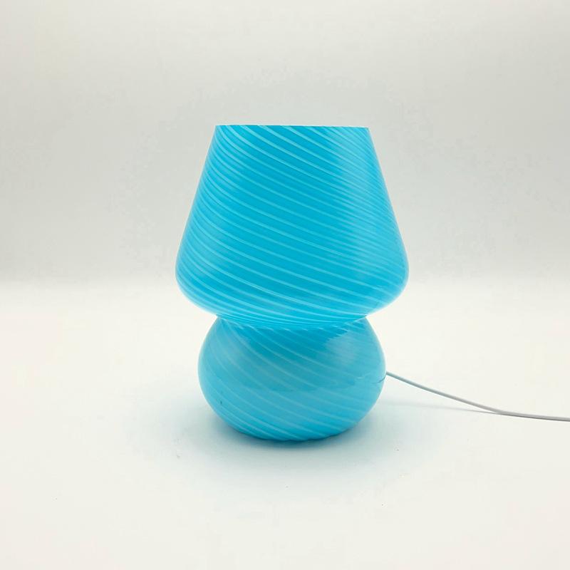 Стеклянная светодиодная настольная лампа для дома, прикроватные лампы для спальни, винтажная полосатая, симпатичная, полосатая, маленькая, декоративная лампа в виде гриба, рассеянный свет для гостиной
