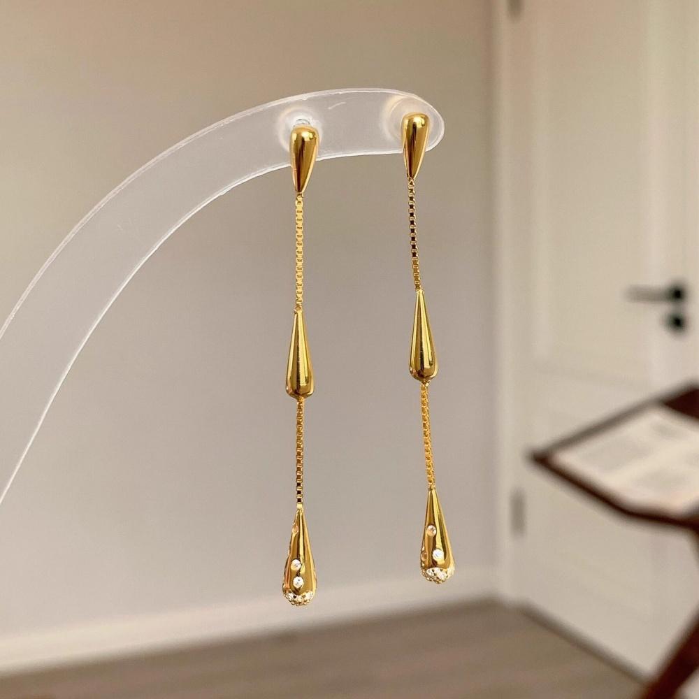 18K Stainless Steel Gold Plated Water Drop Tassel Zircon Earrings Fashion Exquisite Waterproof Earrings Jewelry Gift for Women