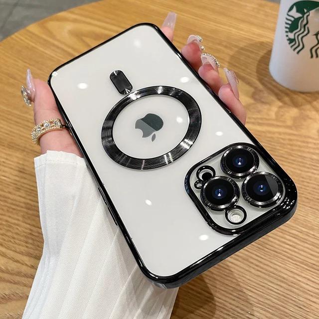 Модный Мягкий Чехол с Покрытием для iPhone 16 15 14 13 12 11 Pro Max Plus Чехол Совместимый для Magsafe Магнитной Беспроводной Зарядки Чехол