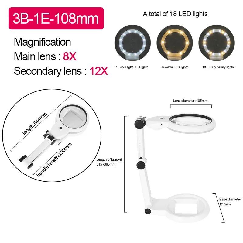 Table Foldable Handheld Magnifiers 4X-12X Table Lamp Reading Illuminated Magnifier Magnifying Glass for Soldering Iron Repair