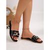 Women's New Fashion Slippers, Classic Temperament, Versatile Solid Color, Metal Decoration Square Head Flat Sandals