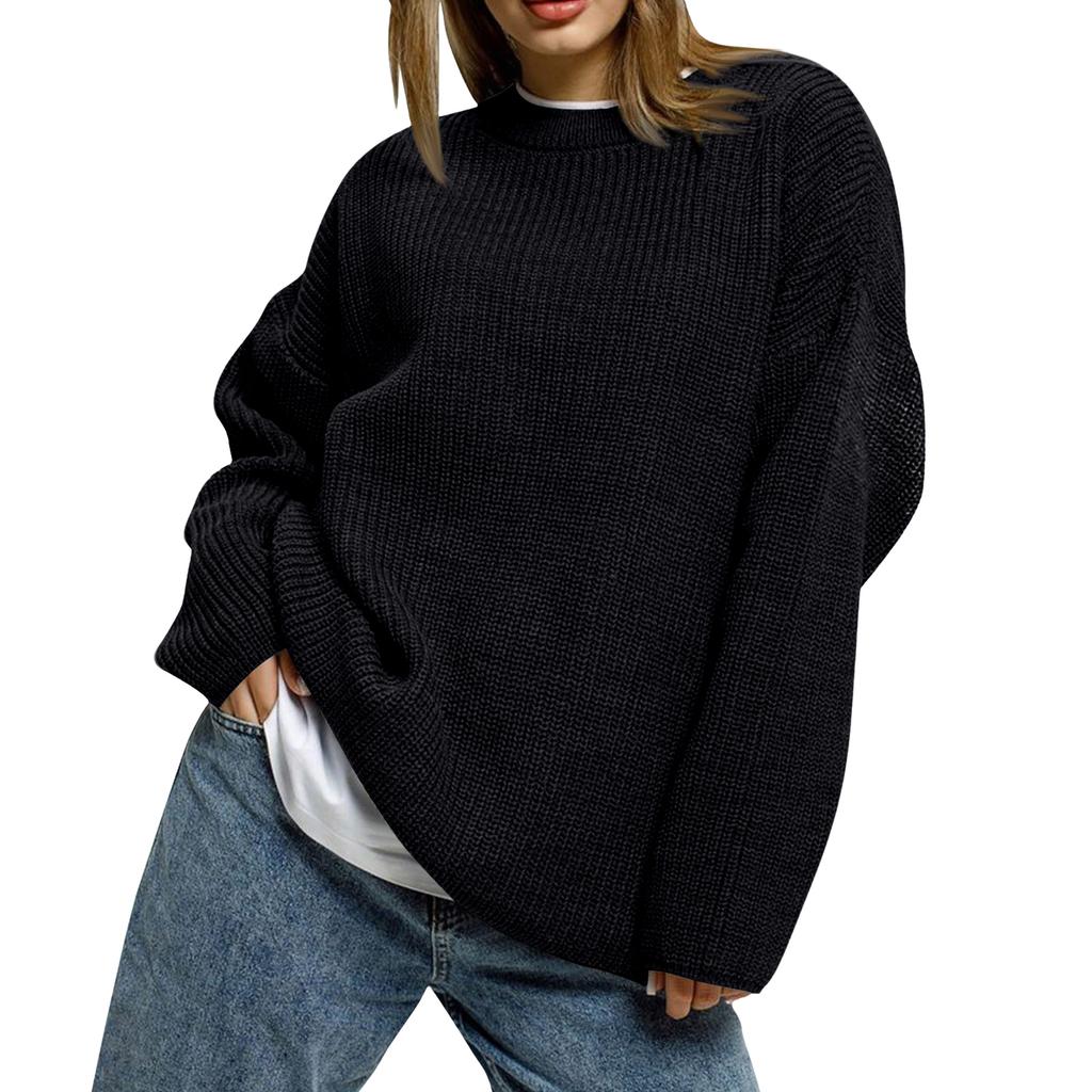 Women's Solid Color Loose Casual Long Sleeved Knitted Sweater Top Sweater