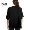 Women Tops V-Neck Button Decor Half Sleeve Chiffon Blouse Solid Color Loose Fit Breathable Shirt Tops Daily Wear