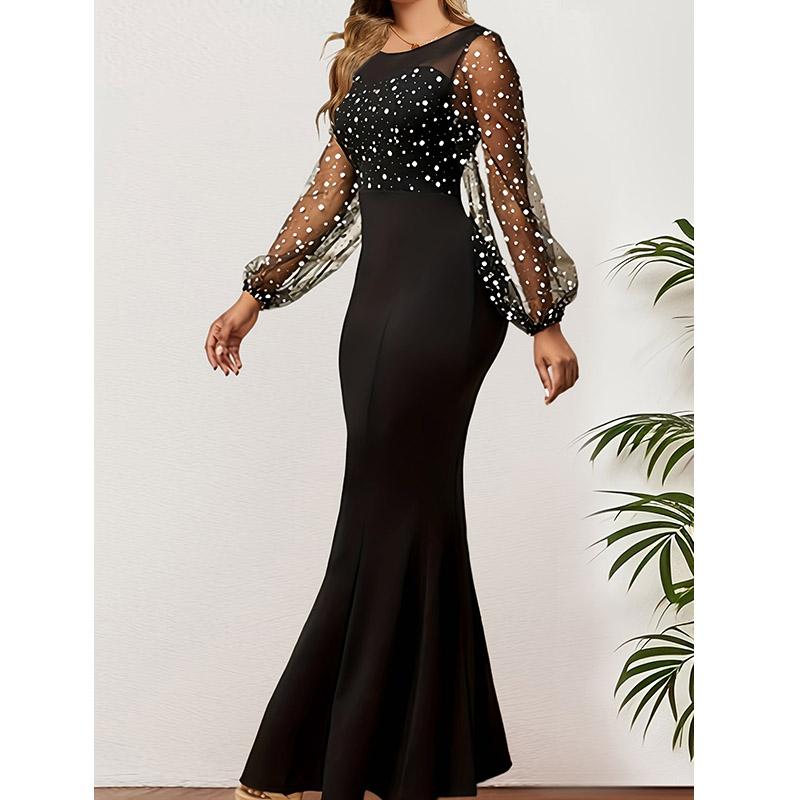 Женское осеннее облегающее платье макси с длинным рукавом, сексуальное облегающее платье с круглым вырезом, вечернее платье с пайетками в стиле пэчворк