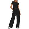 Women's Set Summer Short-sleeved Pleated Top Casual Sweatpants