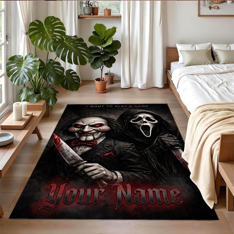 Crystal Velvet Rug Custom Name Text, Soft Non Slip Floor Mat Home DecorSaw Billy the Puppet