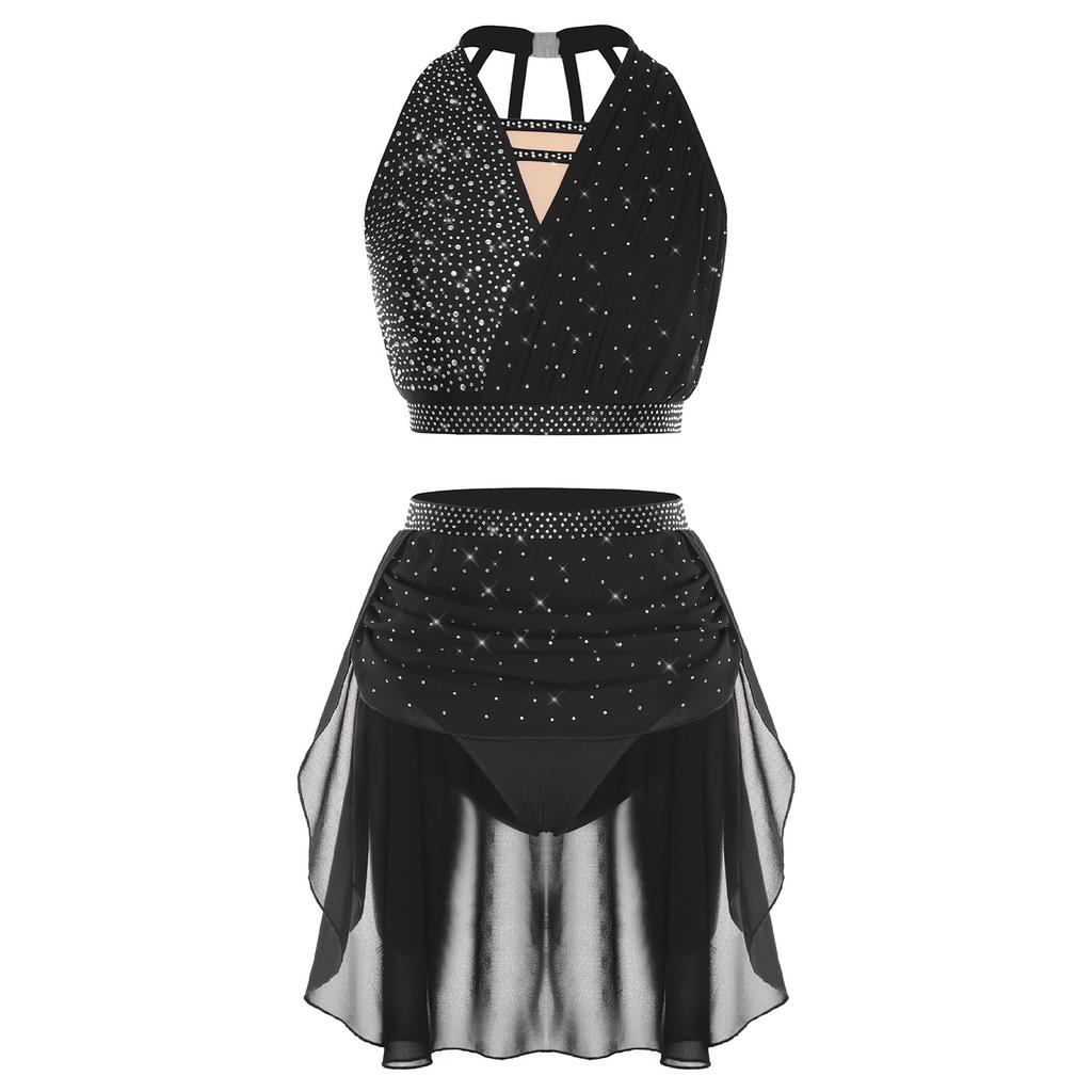 Женский костюм для танца поклонения, платье с длинным рукавом и асимметричным подолом, контрастный цвет, комплект брюк-палаццо