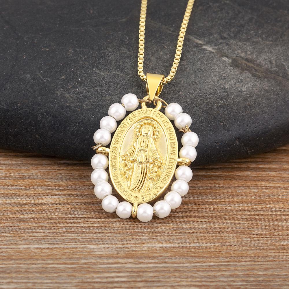 Nidin High Quality Ellipse Shape Zircon Charms Pendant For Women Copper Choker Necklace Lady Girl Religious Style Jewelry Gifts