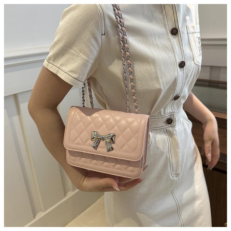 Fashion Rhombus Quilted Small Shoulder Bag Trendy Chain Crossbody Bag Casual Faux Leather Handbag for Women KTB