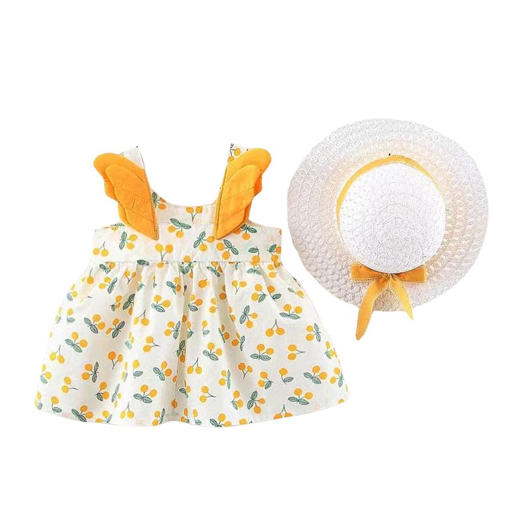 Летний комплект для девочек без рукавов с милым принтом принцессы в платье и шляпе