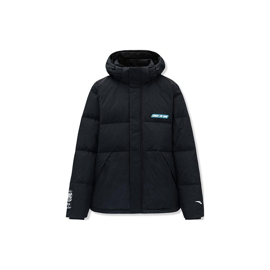 Anta Letter Print Warm Zipper Solid Color Thickened Down Jacket Men Outerwear Black 152241914N-1