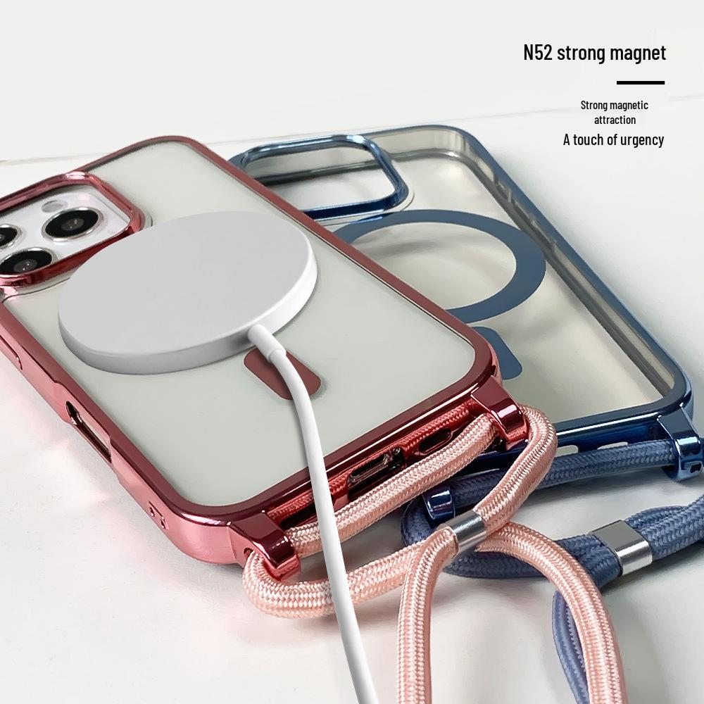 Магнитный чехол с гальваническим покрытием для iPhone 15 Pro Max со шнурком