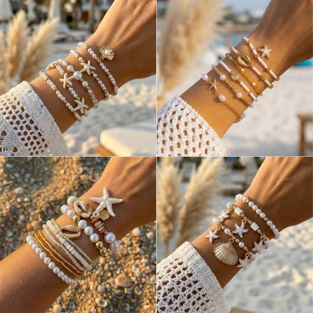 Bohemian Multilayer Shell Bracelets Turtle Pendant Wrap Charm Hand Chain Jewelry