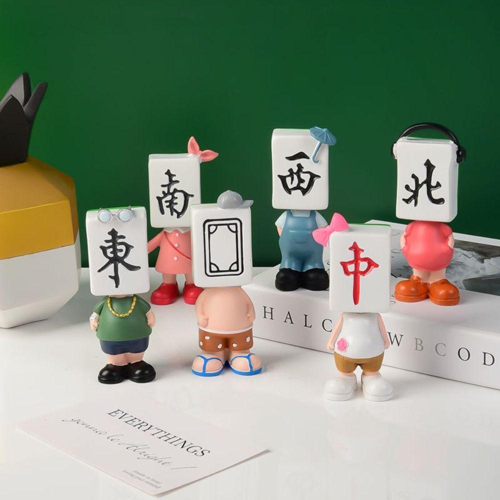 Resin Chinese Mahjong Mini Doll Miniature Mahjong Figure Toys Mahjong Mini Figurine  Desktop Decor