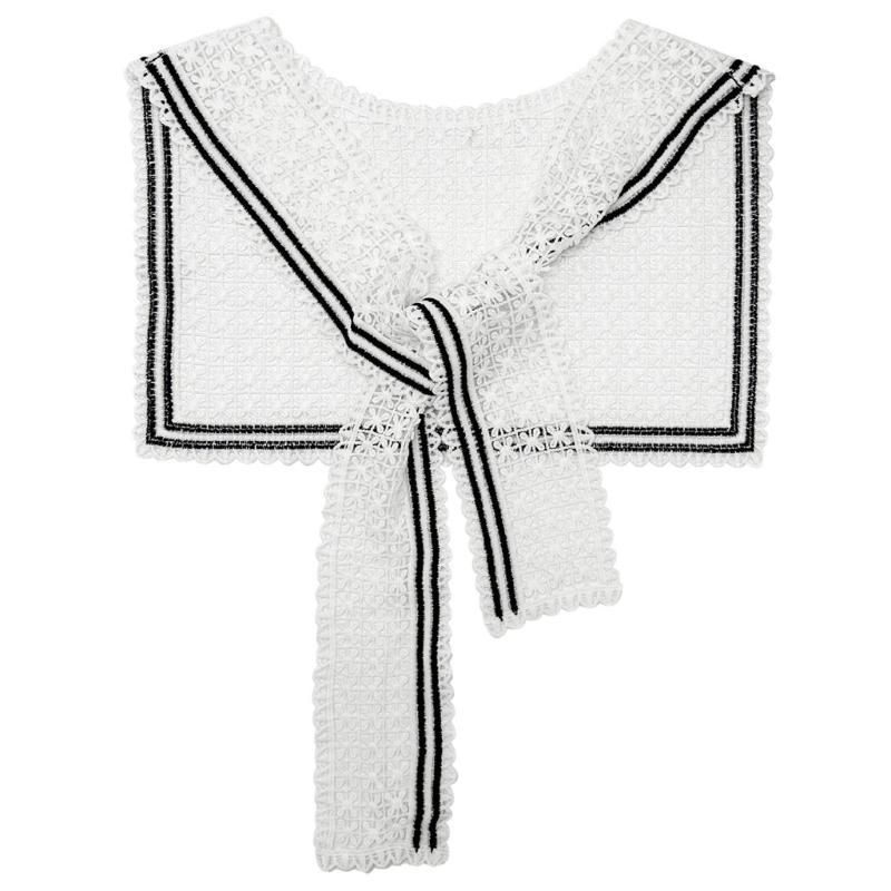 Women Fake Collar Hollow Out Knit Lace Tie Knot Front Capelet Tops Half Shirts T8NB