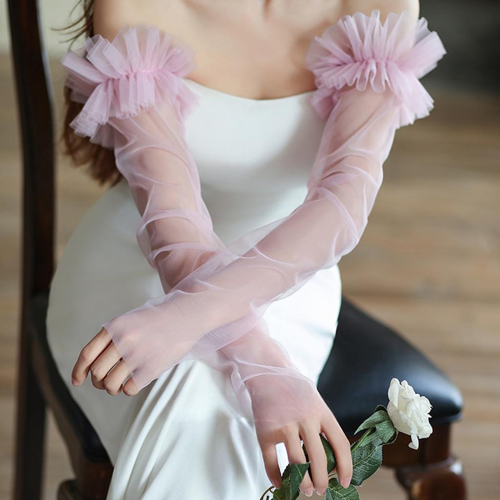 Long Sheer Gloves with Embroidery Flower Bridal Gloves for Special Occasion Wedding Bride Gloves Party Accessories
