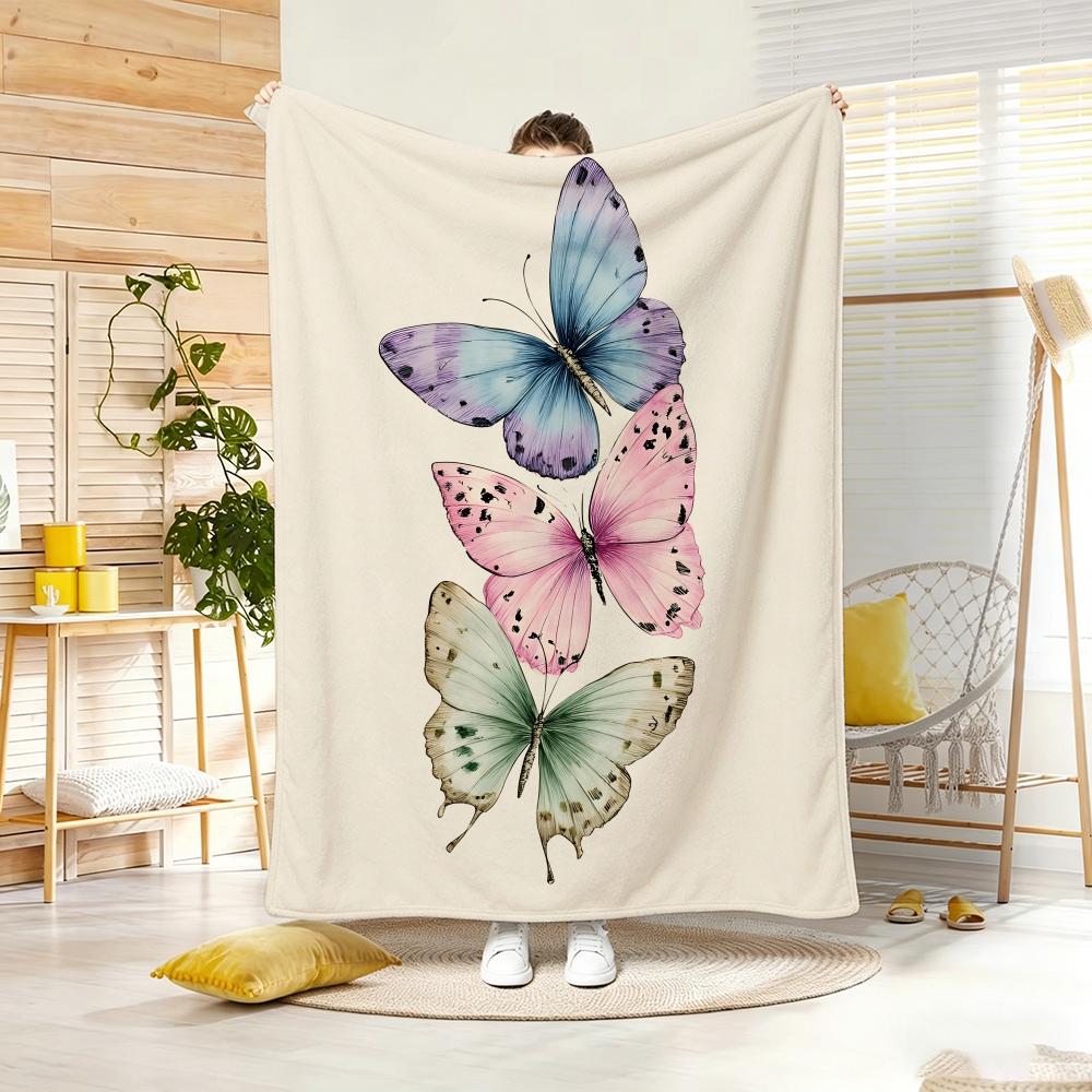 Art Graphic butterfly Throw Lightweight 240g Flannel Blanket Soft Skin-friendly for Summer Cooling