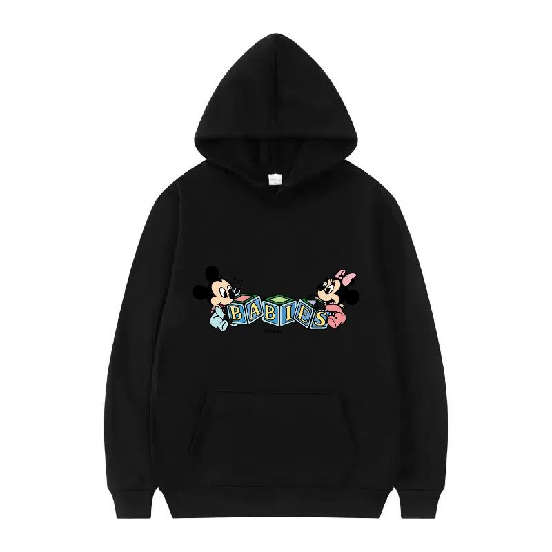 Disney Mickey Mouse Pattern Woman Streetwear Loose Black Winter Tops Clothes Pullovers Ladies Cheap Y2k Hoodies Men Sweatshirts