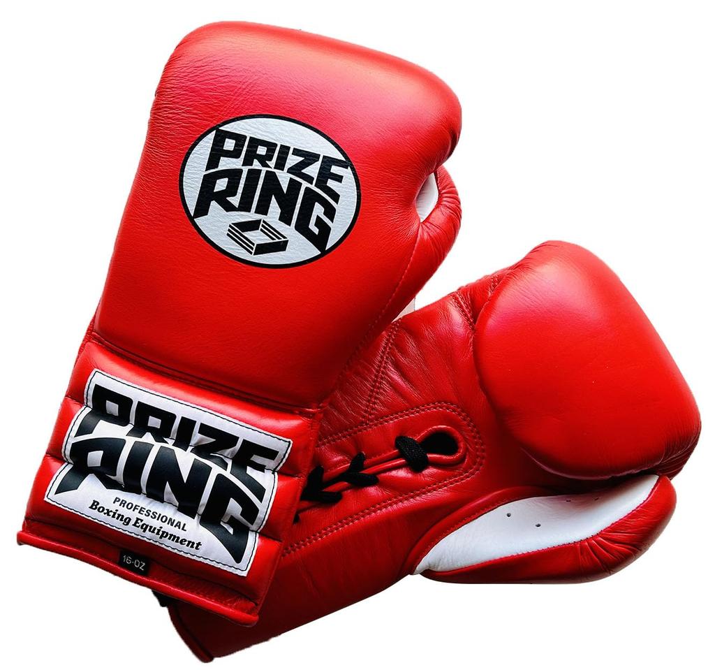 Боксерские перчатки PRIZE RING на шнуровке красные "Professional SX" (14 унций)
