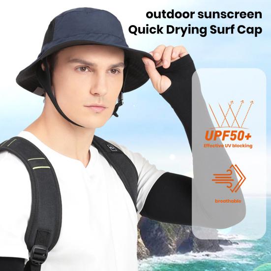 Outdoor Surf Sun Hat with Adjustable Chin Strap Soft Breathable Quick Dry Wide Brim UV Protection Fisherman Hat