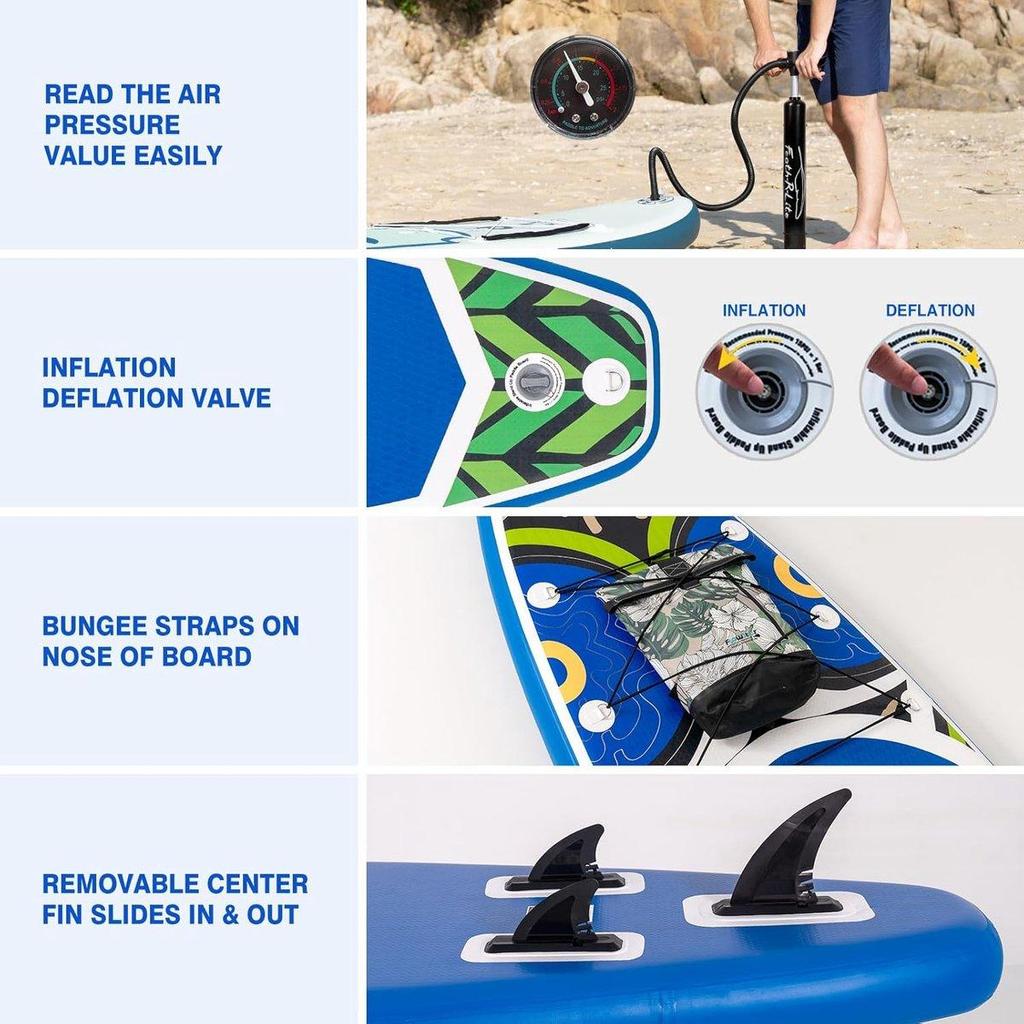 FunWater 11' SUP Touring Board Set – 10.5kg, 165kg capacity, 15cm thick – incl. paddle, pump, backpack – Blue - SUPFR02D