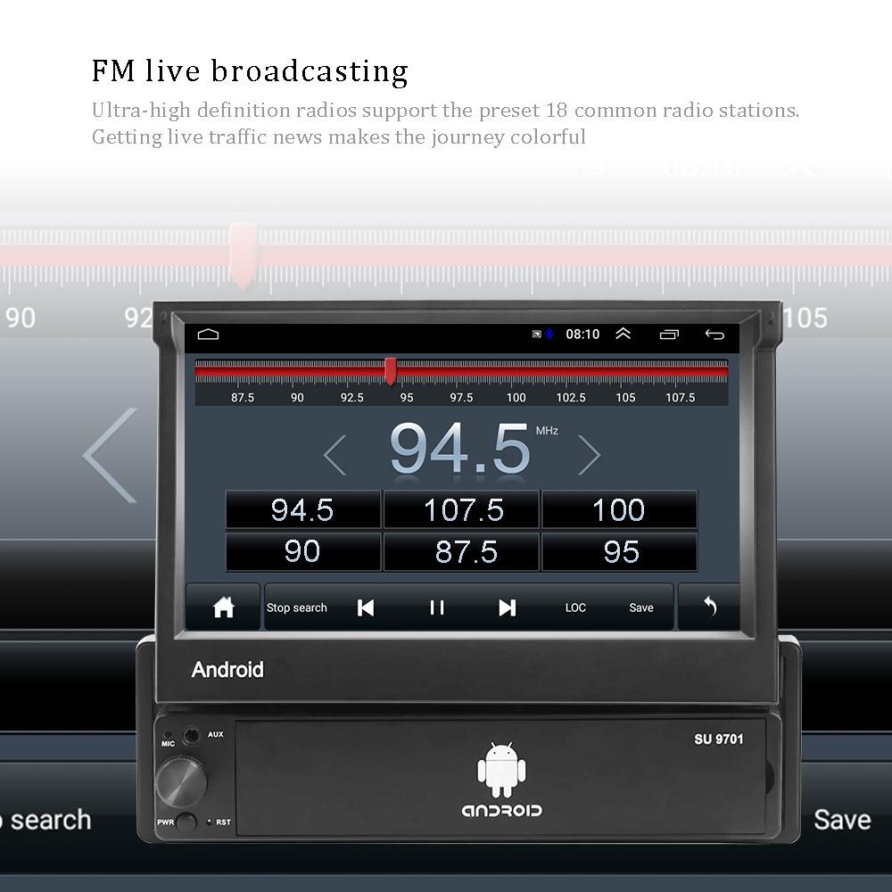 Hikity Android 8.1 Автомобильный радиоприемник Выдвижной GPS Wi-Fi Авторадио 1 Din 7 дюймов Сенсорный экран Автомобильный мультимедийный MP5-плеер Поддержка камеры